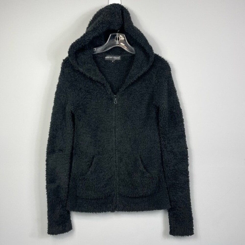 Barefoot Dreams CozyChic Relaxed Zip Up Pocket Hoodie Fuzzy Jacket Black 515 M - Picture 7 of 14